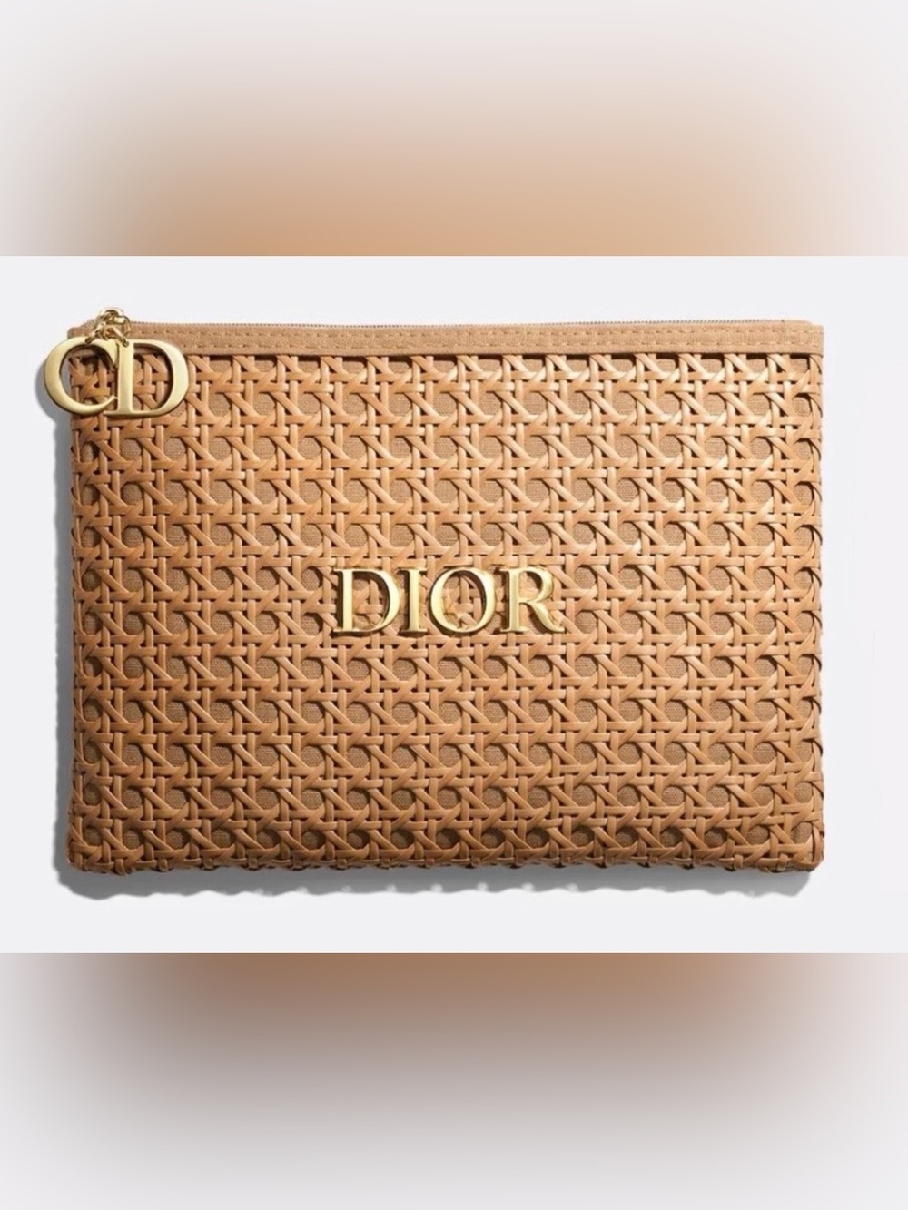 Dior Tan Woven Rattan Clutch with Gold DIOR Hardware NEW GWP - Picture 2 of 3